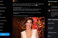 Tweet reacting to Claudia Schwarz suing the British F1 team for publicly humiliating her and her reputation (Image via Sportskeeda)